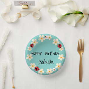 Cute Polka dot Ladybug Daisy Flower Birthday Party Paper Plate
