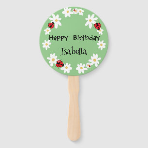 Cute Polka dot Ladybug Daisy Flower Floral Kids 2 Hand Fan