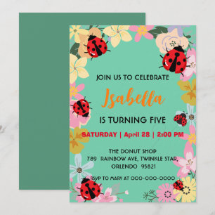Cute Polka dot Ladybug Daisy Sprin Flower Birthday Invitation