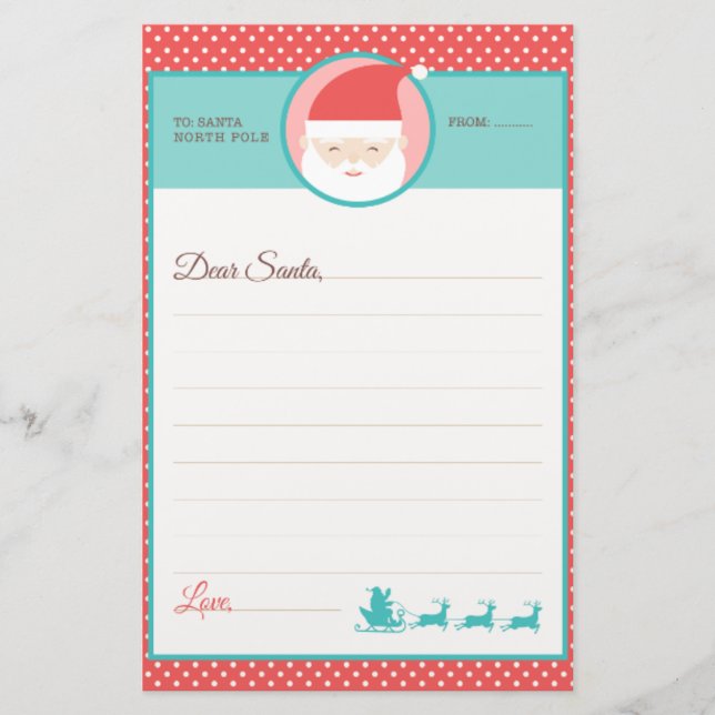 Cute Polka Dot Letter to Santa Stationery (Front)
