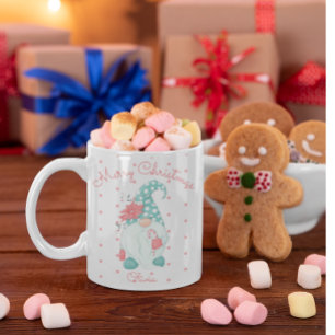 Cute Polka Dot Merry Christmas Holiday Gnome Coff Mug