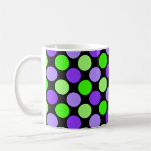 Cute Polka Dot Mug, Lime & Lilac on Black Coffee Mug