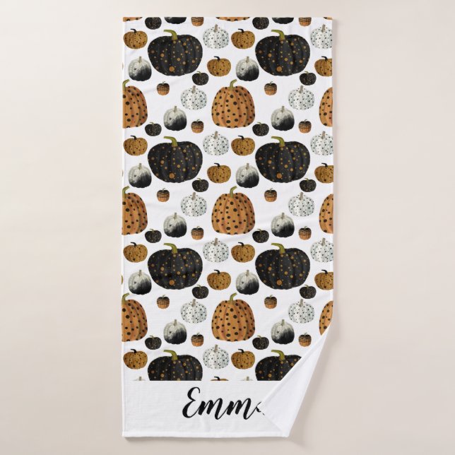 Cute Polka Dot Pumpkins Design Bath Towel (Bath Towel)