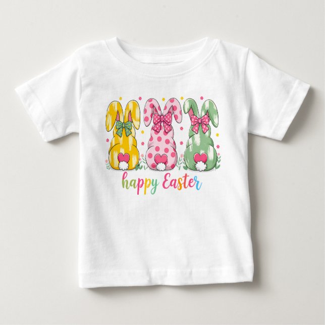 Cute Polka Dot Rabbits First Easter Personalised  Baby T-Shirt (Front)