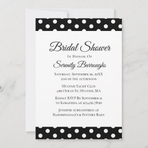 Cute Polka Dots Black White Bridal Shower Invitation