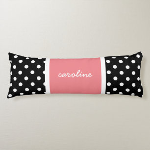 Cute Polka Dots, Black/White & Rose, Add your name Body Cushion