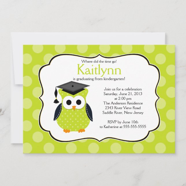 Cute Polka dots Grad Owl Girl Boy Graduation Invitation (Front)