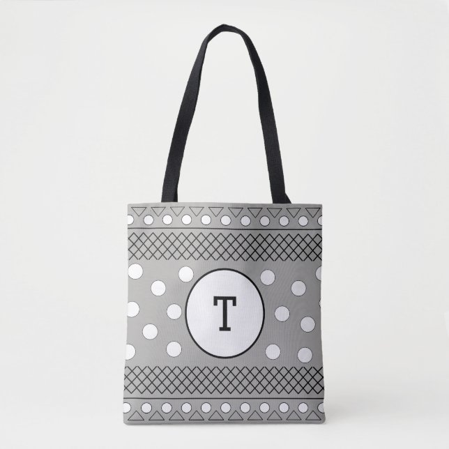 Cute Polka Dots Grey Pattern Monogram Tote Bag (Front)