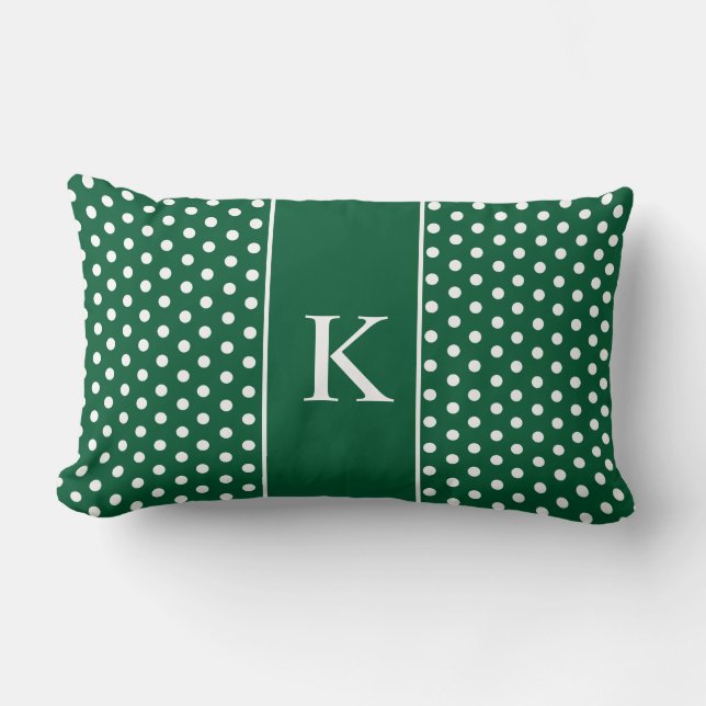 Cute Polka Dots Monogram | Hunter Green Lumbar Cushion (Front)