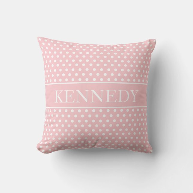 Cute Polka Dots Monogram | Light Pink White Cushion (Front)