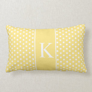 Cute Polka Dots Monogram Light Yellow Lumbar Cushion