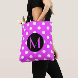 Cute Polka Dots Monogram Pink Tote Bag
