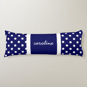 Cute Polka Dots, Navy & White, Add your name Body Cushion