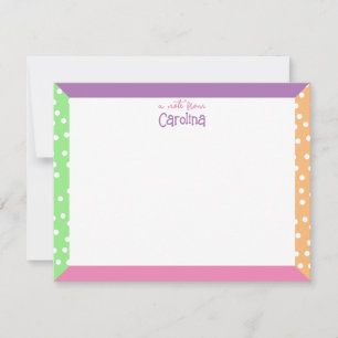 Cute Polka Dots & Pastel Frame Girly Stationery Card