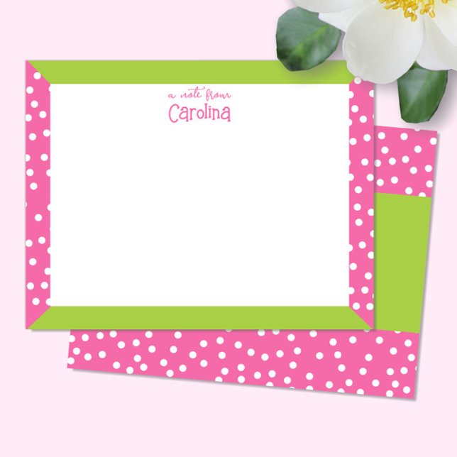 Cute Polka Dots Pink Green Frame Girly Stationery Card (Creator Uploaded)
