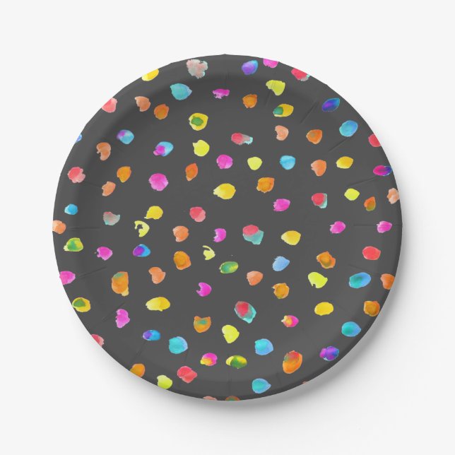 Cute polka dots rainbow girl's party paper plate (Front)