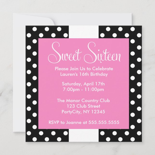 Cute Polka Dots Sweet Sixteen Birthday Invitation (Front)