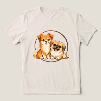 Cute Pomchi and Pekingese Dog Duo Illustration Tri-Blend Shirt