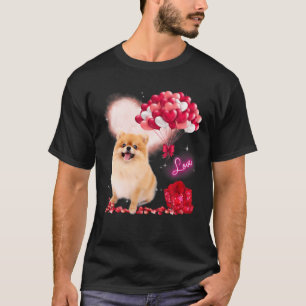 Cute Pomeranian Balloon Heart Valentine's Day Vale T-Shirt