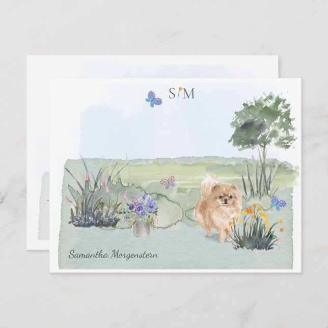 Cute Pomeranian Butterfly  Monogram & Name     Card (Front/Back)