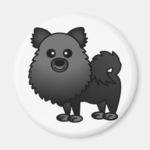 Cute Pomeranian Cartoon - Black Magnet