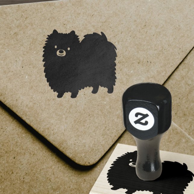 Cute Pomeranian Cartoon Dog Black Pom Pommie Rubber Stamp (Creator Uploaded)