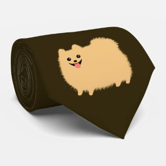 Cute Pomeranian Cartoon Dog on Chocolate Colour Tie