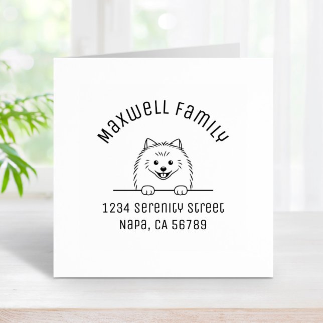 Cute Pomeranian Dog Arch Family Address Rubber Stamp (Creator Uploaded)