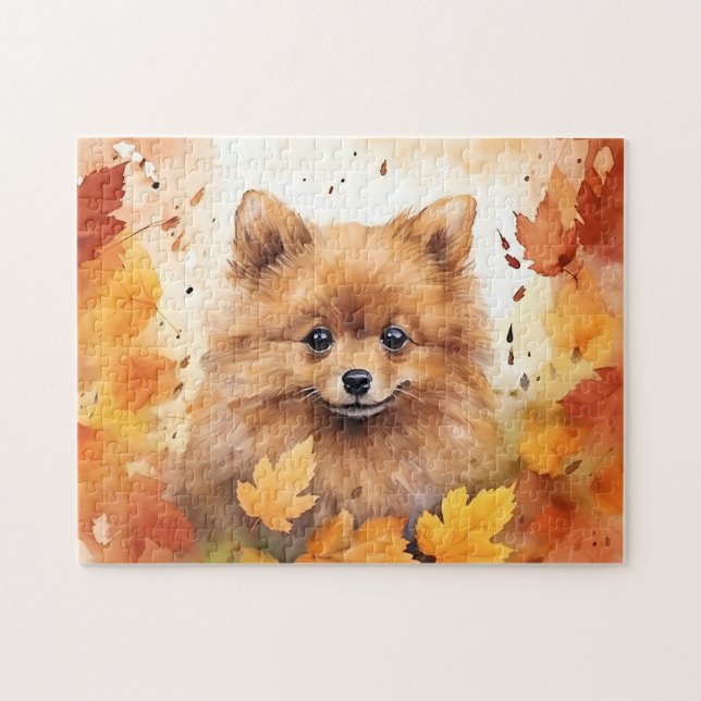 Cute Pomeranian Dog/Autumn/Fall Jigsaw Puzzle (Horizontal)