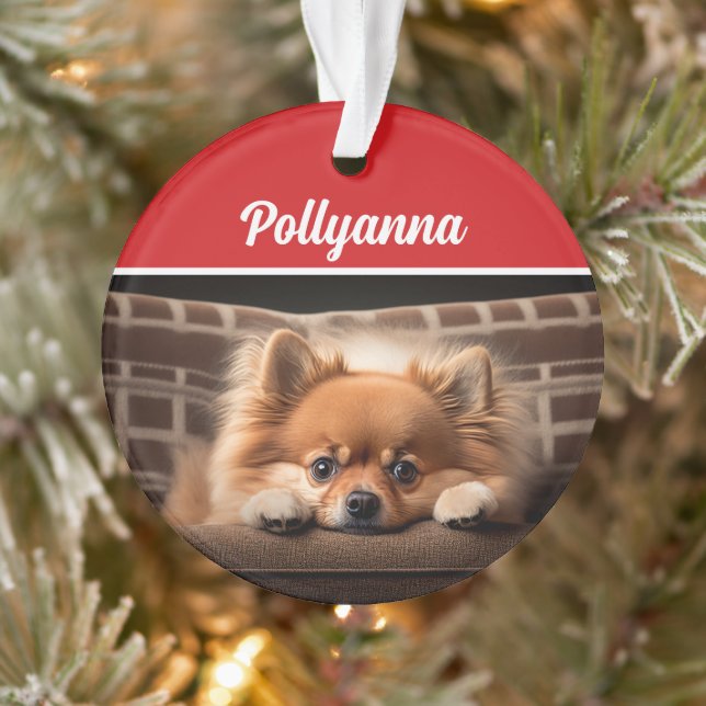 Cute Pomeranian Dog Holiday Christmas Photo Ornament (Tree)