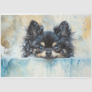 Cute Pomeranian Dog in the Bathtub Decoupage Tissue Paper