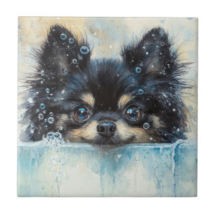 Cute Pomeranian Dog in the Bathtub Tile