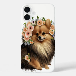 CUTE POMERANIAN DOG IN WILDFLOWERS iPhone 16 PLUS CASE