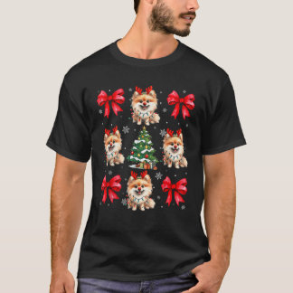 Cute Pomeranian Dog Lover Coquette Red Bow Christm T-Shirt