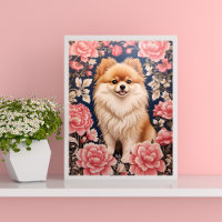Cute Pomeranian Dog Pink Floral
