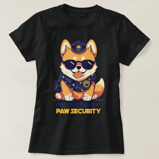 Cute Pomeranian Dog Protected By Paw Security Sung T-Shirt (Design Front)