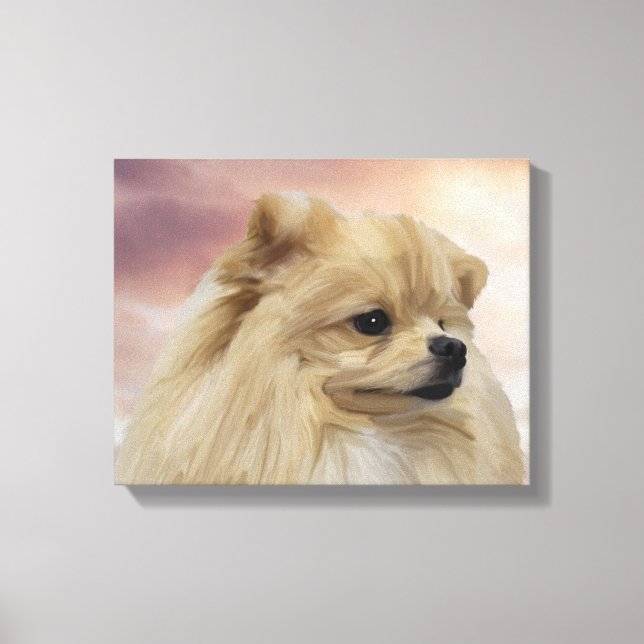 Cute Pomeranian Dog Watercolor Oil Painting Canvas Print (Front)