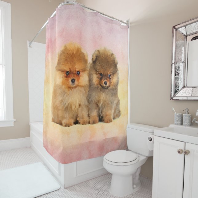 Cute Pomeranian German Spitz  Puppies Shower Curtain (In Situ)