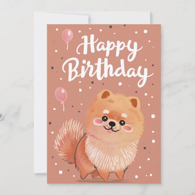 Cute Pomeranian Happy Birthday  Holiday Card (Front)