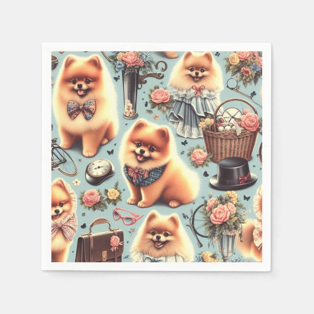 Cute Pomeranian Illustration Napkin (Front)