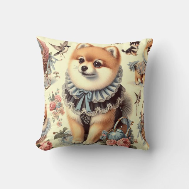 Cute Pomeranian Painting Cushion (Front)