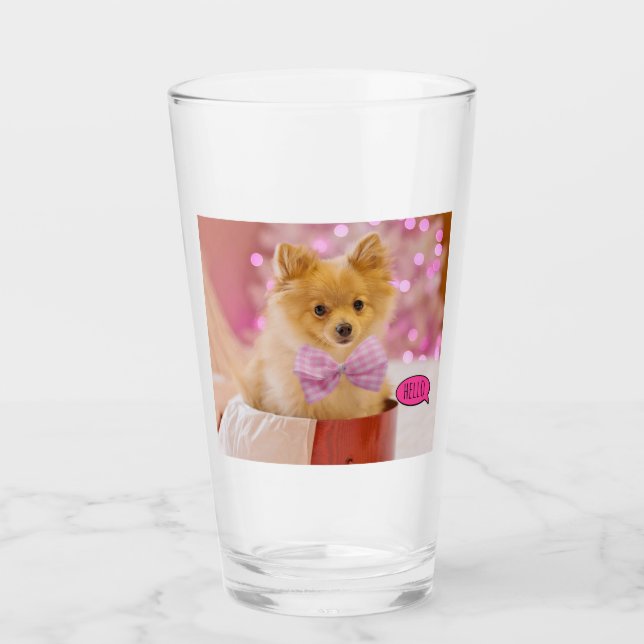 Cute Pomeranian Puppy Glass (Front)