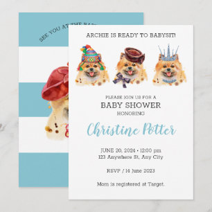Cute Pomeranian Puppy Theme Baby Shower Invitation