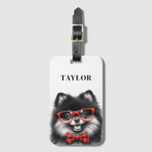 Cute Pomeranian Red Nerd Glasses Luggage Tag