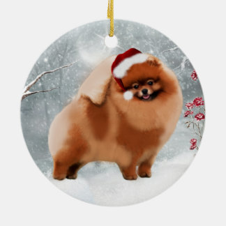 Cute Pomeranian Santa Winter Ornament