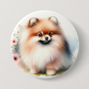 Cute Pomeranian watercolor illustration 7.5 Cm Round Badge