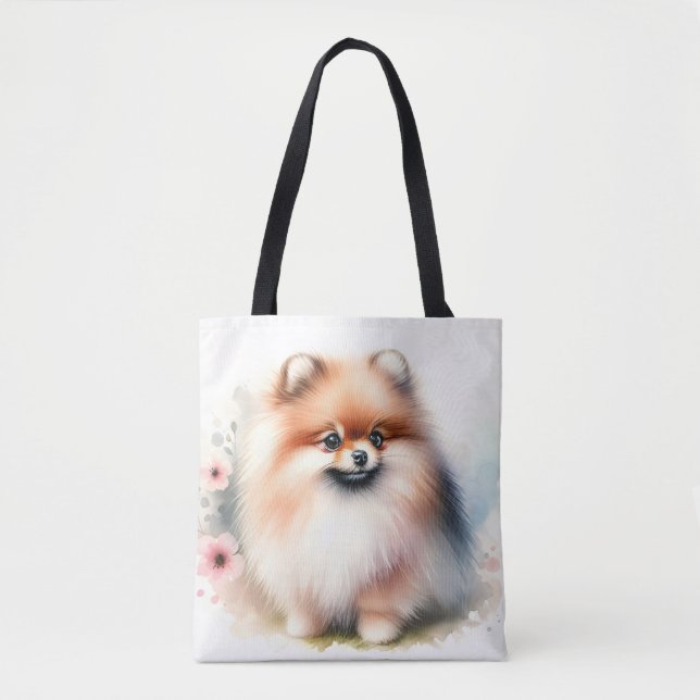 Cute Pomeranian watercolor illustration Tote Bag (Front)