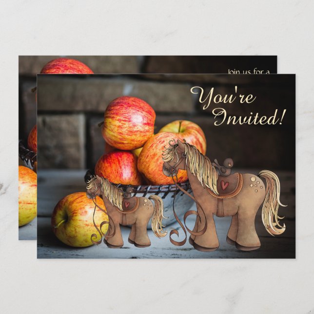 Cute Ponies and Apples Fall Horse Baby Shower Invitation (Front/Back)