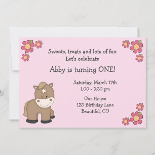 Cute Pony 1st Birthday Invitation for Girls