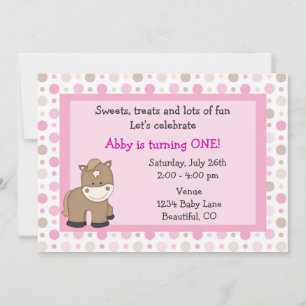 Cute Pony 1st Birthday Invitation for Girls